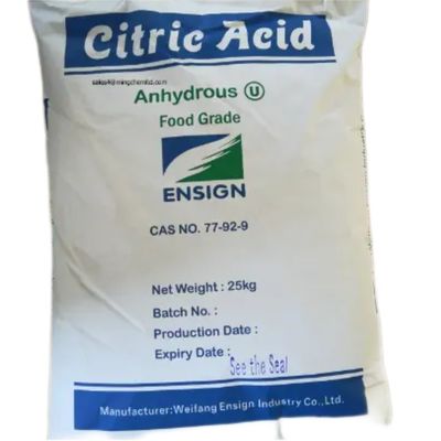 192.12 MW Citric Acid Monohydrate/Anhydrous for Food Grade 30-100 Mesh in ENSIGN 25kg Bag