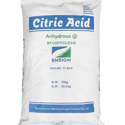 192.12 MW Citric Acid Monohydrate/Anhydrous for Food Grade 30-100 Mesh in ENSIGN 25kg Bag